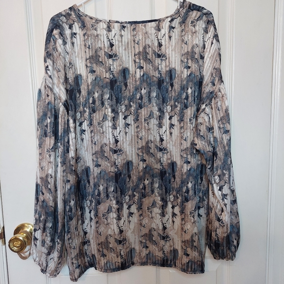 Buckle Boho Peasant Top Multicolor Watercolor Abstract Sheer Puff Sleeve Size M - Picture 2 of 14